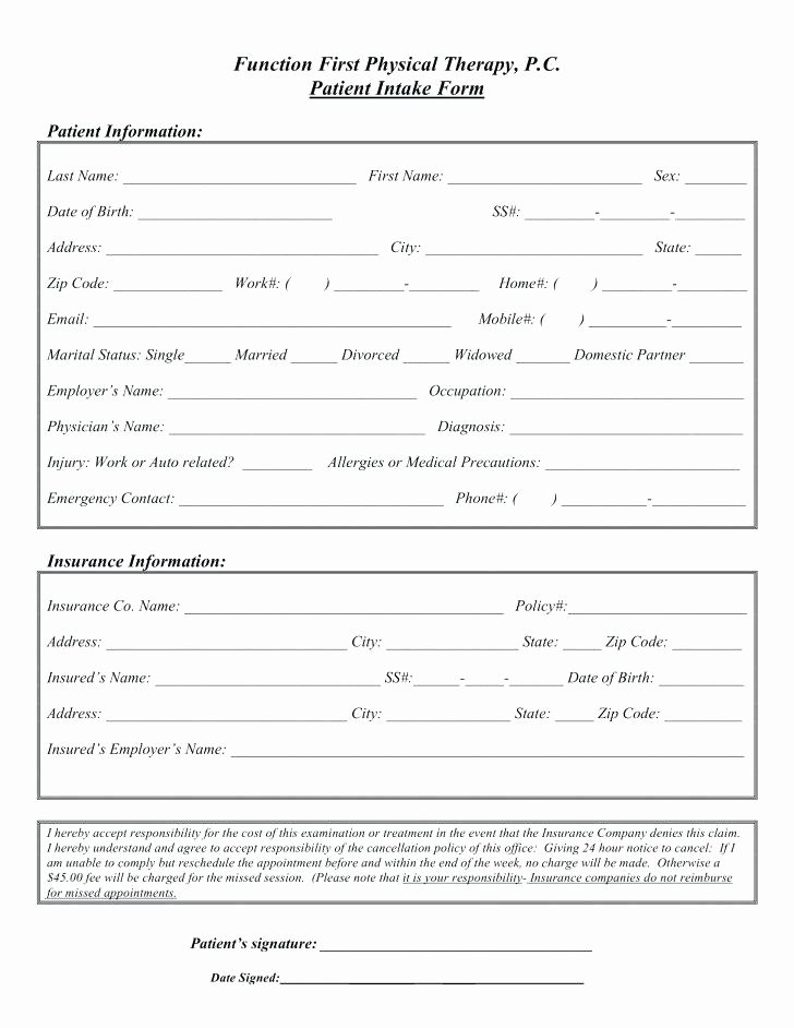 Medical Intake forms Template Elegant Free Medical forms Template Patient Intake form E