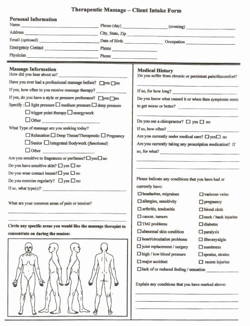 Medical Intake forms Template Luxury Free Printable Massage Intake forms