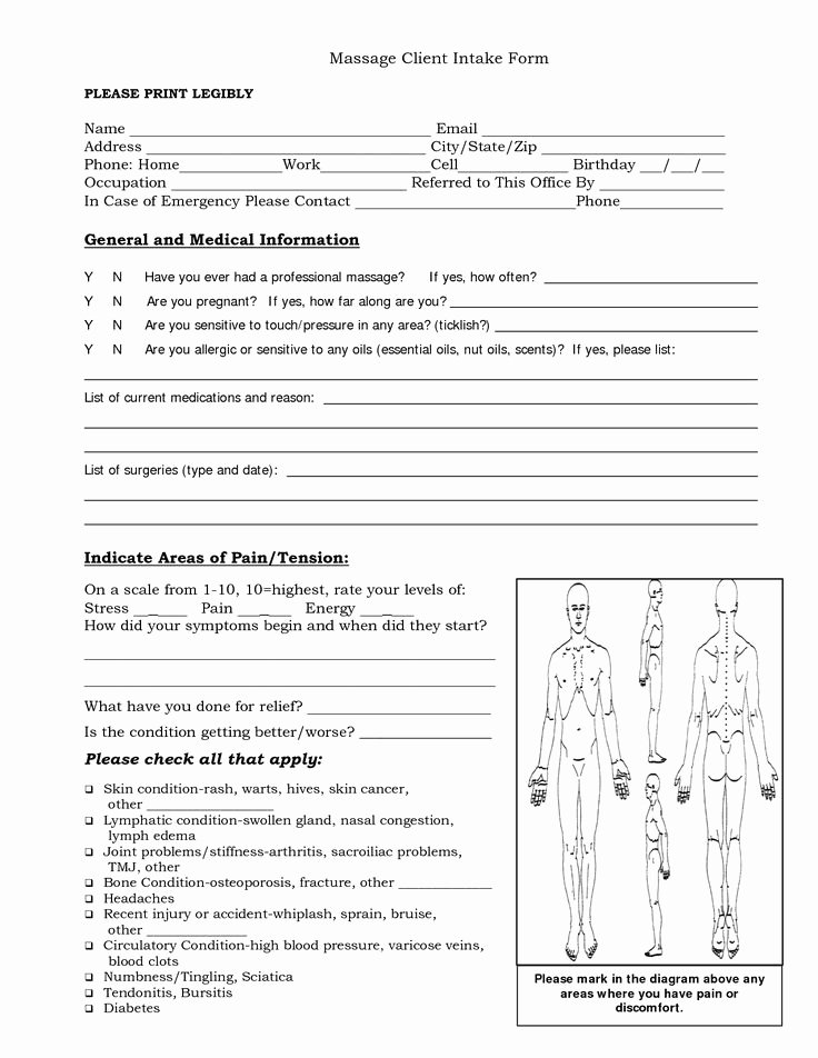 Medical Intake forms Template Unique Free Massage Intake forms