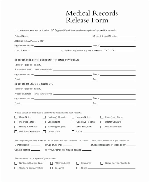 Medical Records form Template Elegant Free Medical Release form Disclosure Template Consent