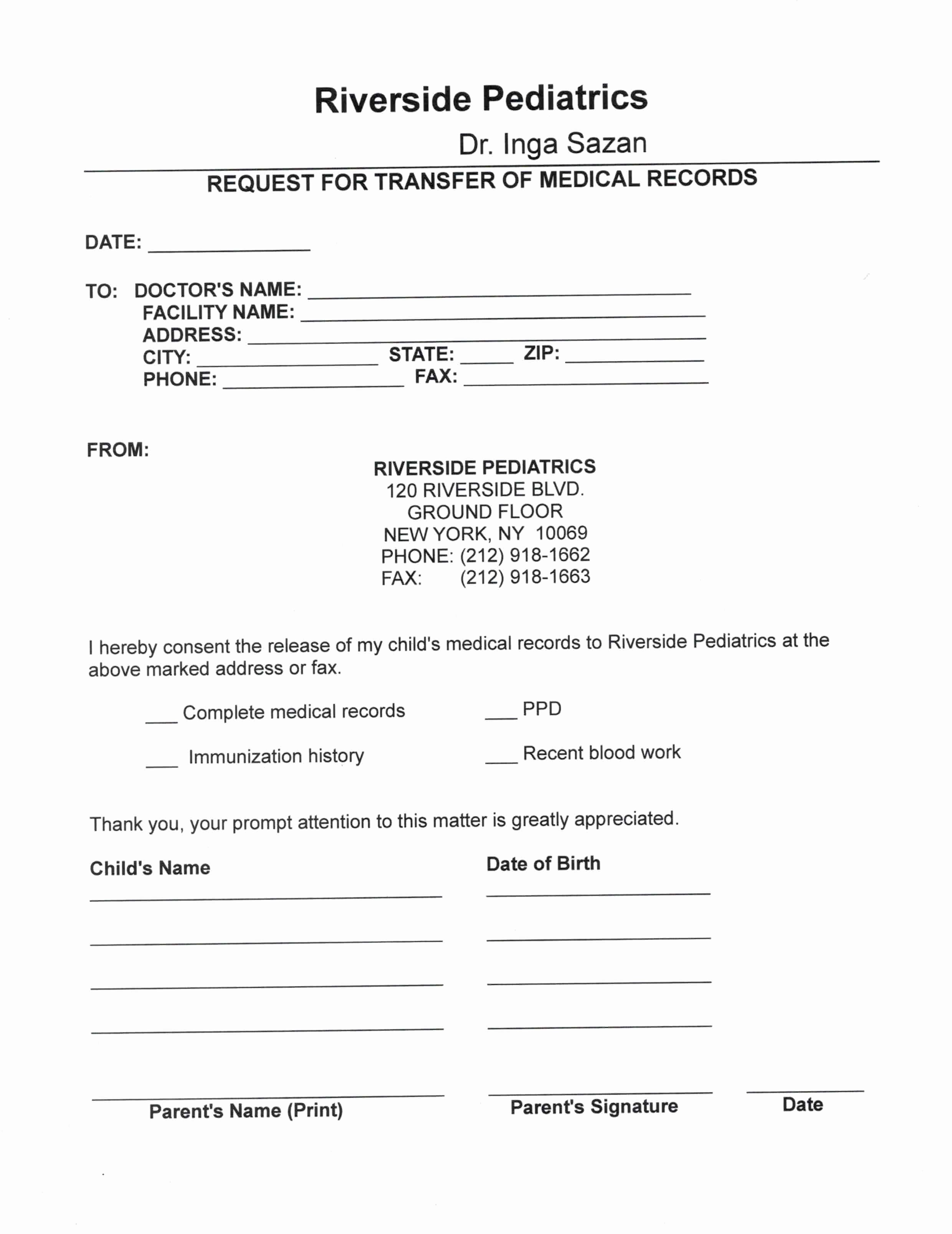 Medical Records form Template Inspirational form Medical Records Request form