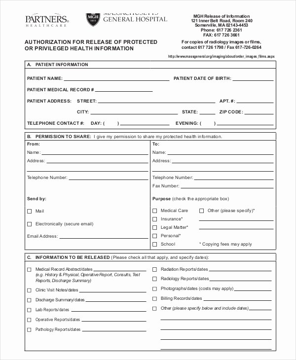 Medical Records form Template Lovely 10 Medical Release forms Free Sample Example format