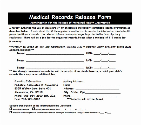 Medical Records form Template Lovely 11 Medical Records Release forms – Samples Examples
