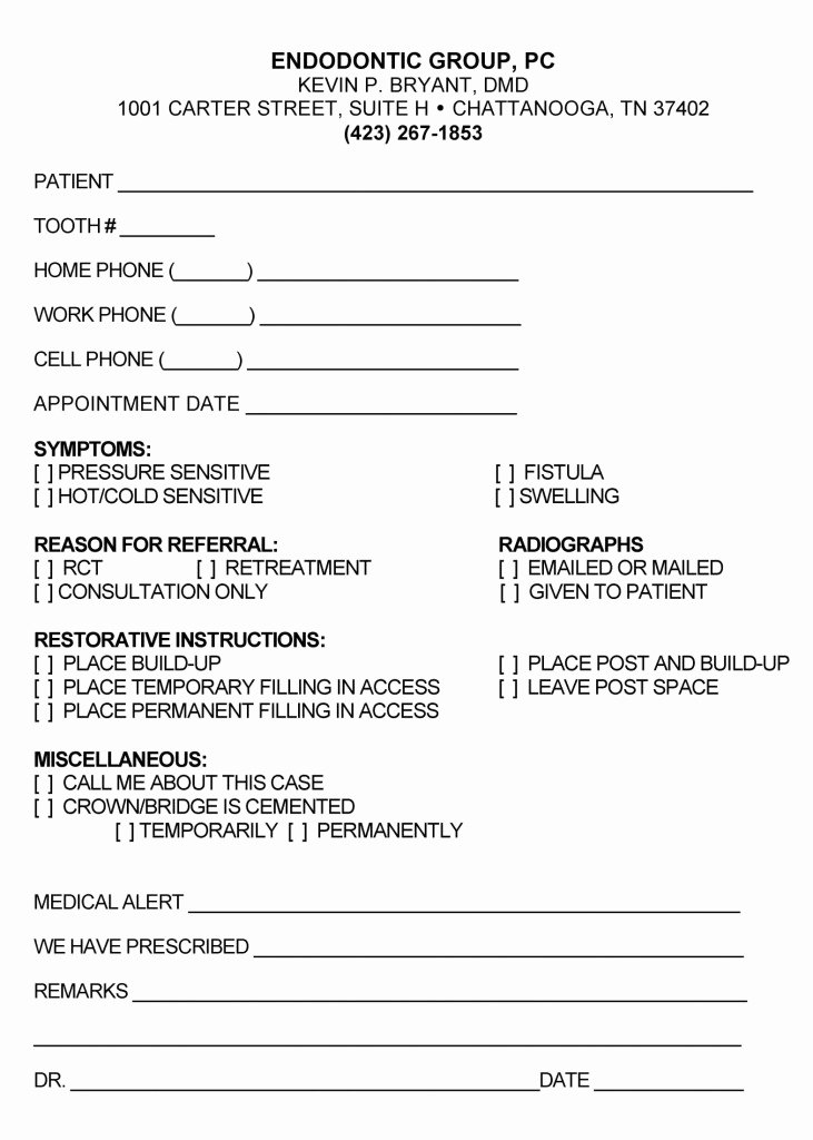 Medical Referral forms Template Awesome Endodontic Referral form Chattanooga Tn Referring Doctor