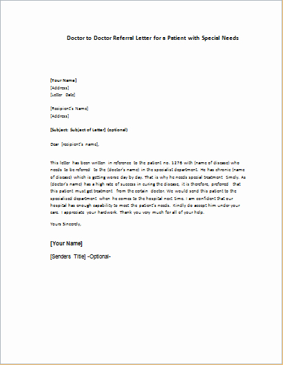 Medical Referral Letter Template Inspirational Sample Letter From Doctor About Medical Condition