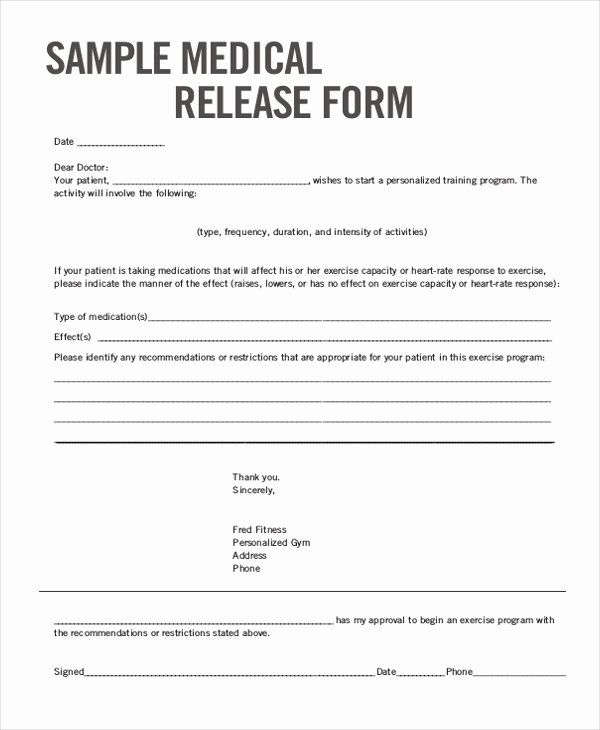 Medical Release form Template New Sample Medical Release form 11 Free Documents In Word Pdf