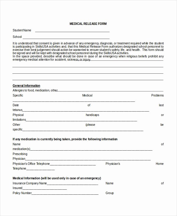 Medical Release forms Template Unique 10 Medical Release forms Free Sample Example format