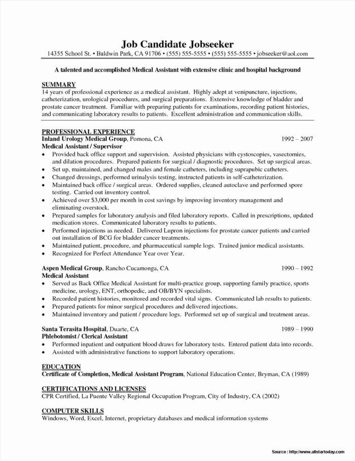 Medical Resume Template Free Awesome Free Resume Template for Medical assistant Resume