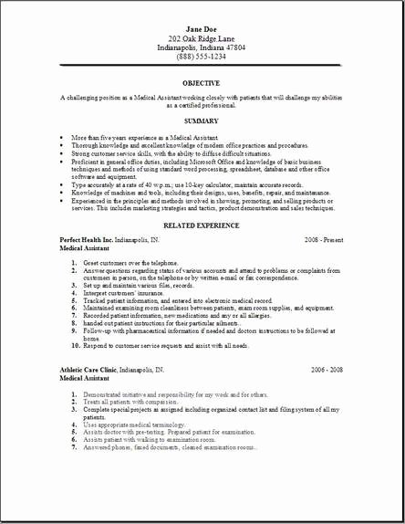 Medical Resume Template Free Awesome Medical assistant Resume Occupational Examples Samples