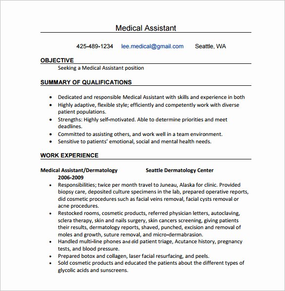 Medical Resume Template Free Best Of Medical assistant Resume Template – 8 Free Word Excel