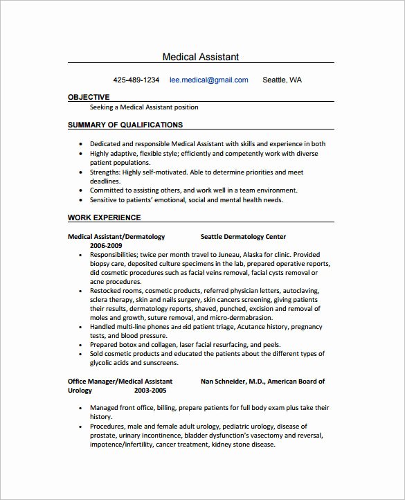 Medical Resume Template Free Fresh 5 Medical assistant Resume Templates Doc Pdf