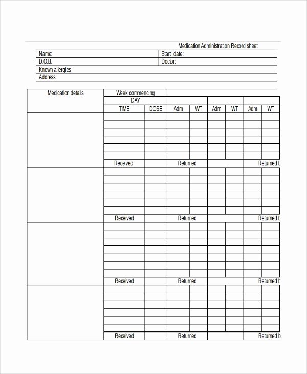 Medication Administration Records Template Unique Medication Sheet Template 10 Free Word Excel Pdf