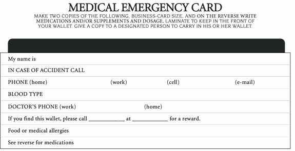 Medication Wallet Card Template Elegant Medical Information Card Template