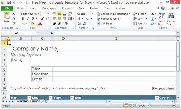 Meeting Minute Template Excel Unique Free Meeting Agenda Template for Excel