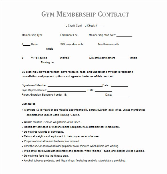 Membership Agreement Template Free Awesome 16 Gym Contract Templates Word Docs Pages