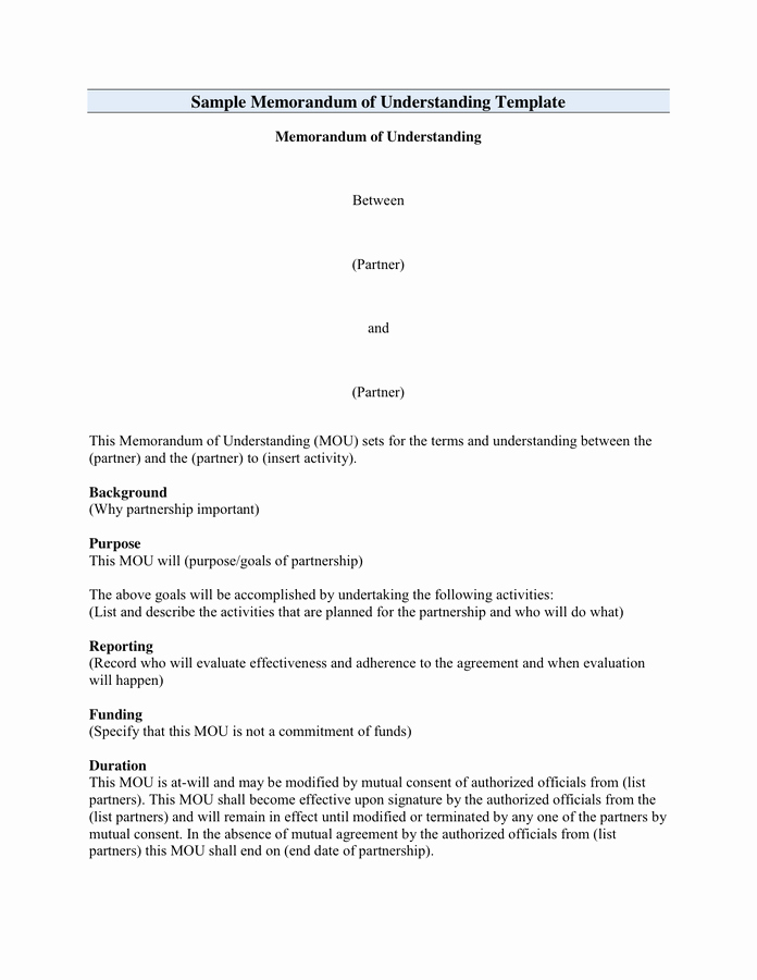 Memorandum Of Understanding Template Unique Memorandum Of Understanding Template In Word and Pdf formats