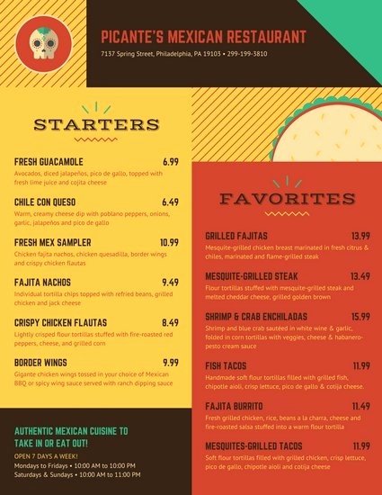 Mexican Restaurant Menu Template Best Of Yellow and Red Mexican Restaurant Take Out Menu
