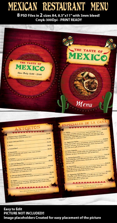 Mexican Restaurant Menu Template Elegant Restaurant Psd Menu