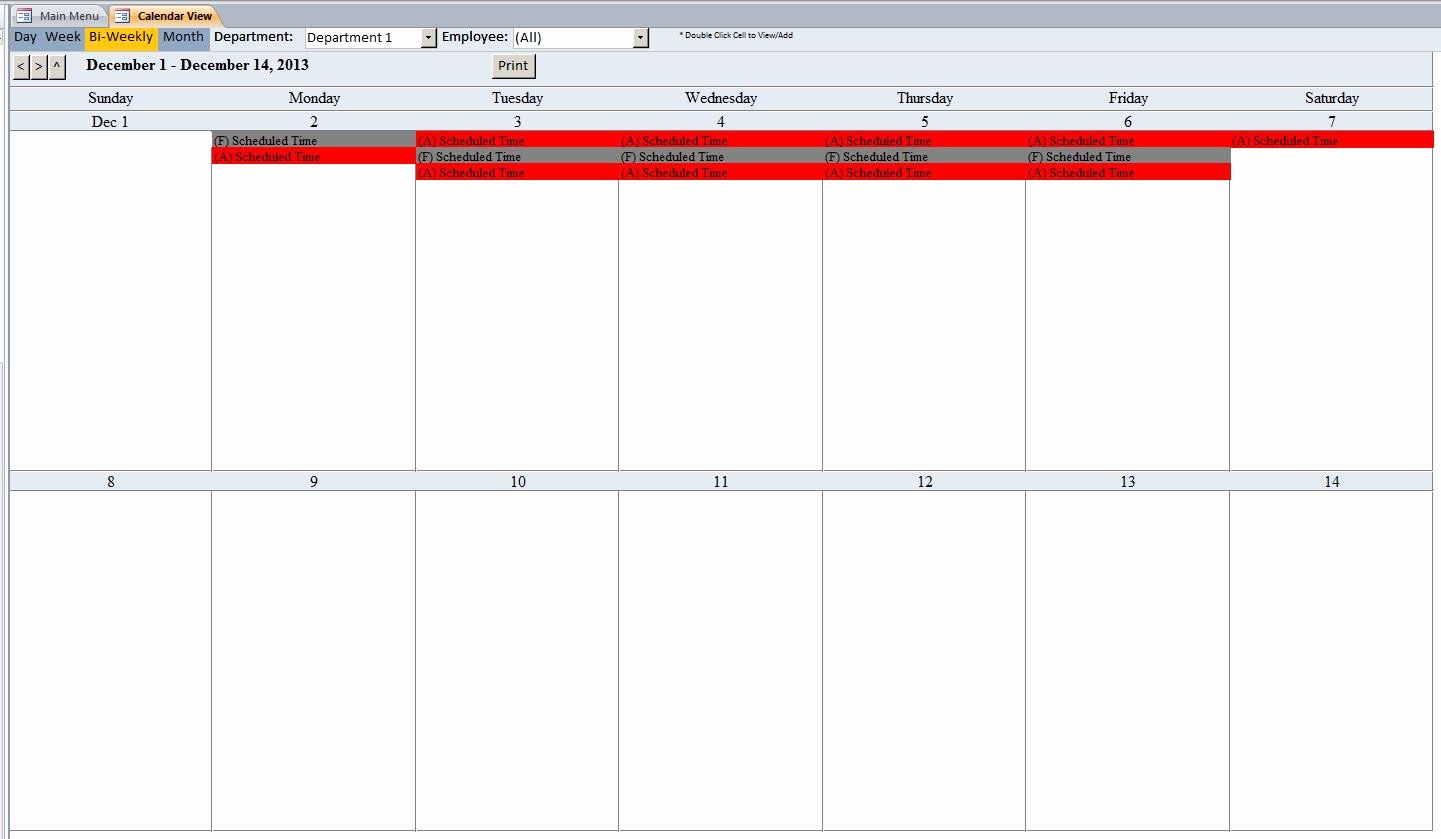 Microsoft Access Calendar Template Unique Microsoft Access Employee Scheduling Database Template