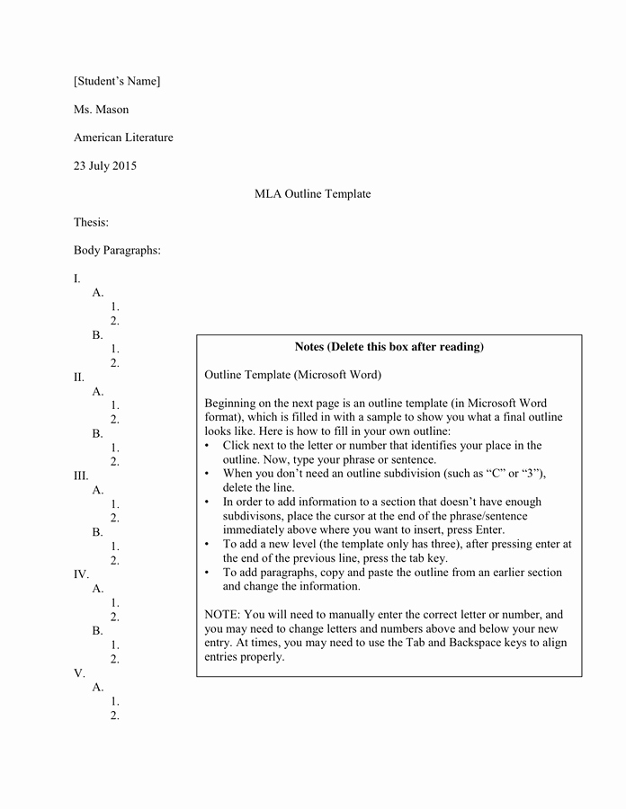 Microsoft Word Outline Template Fresh Mla Outline Template In Word and Pdf formats