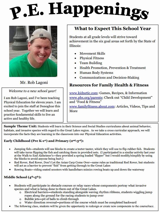 Middle School Newsletter Template Best Of A Parent Newsletter On Gym Classes Incorporating Invasive
