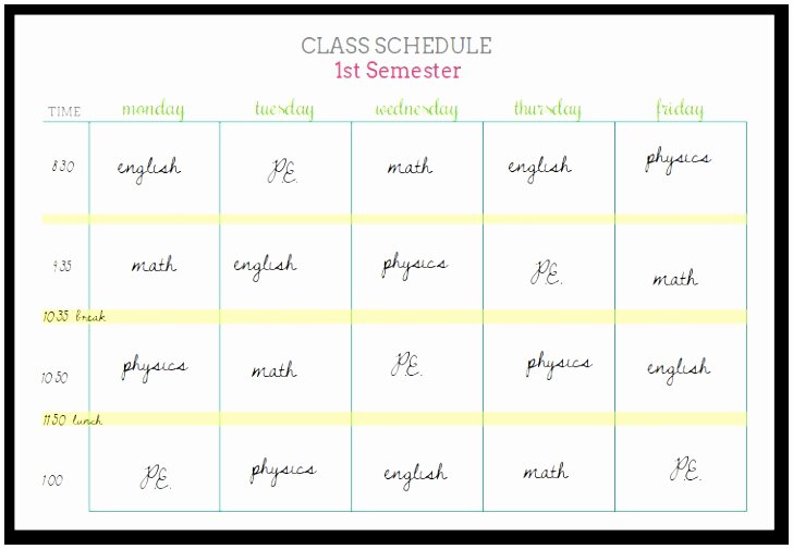 Middle School Schedule Template Best Of 5 Middle School Schedule Template Eiuyt