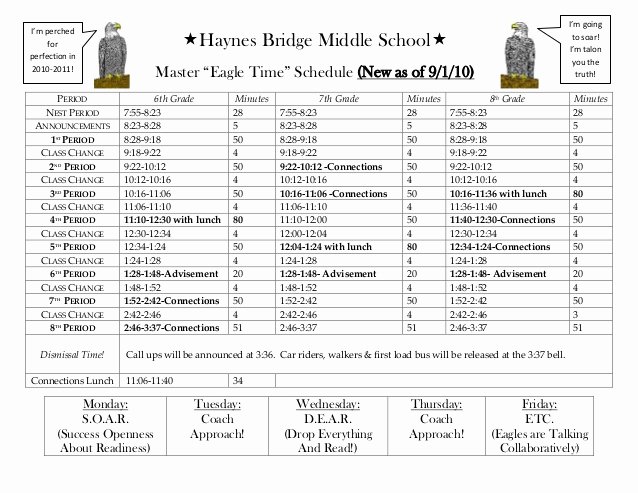 Middle School Schedule Template Best Of Extra Brand New Haynes Bridge Middle School Master