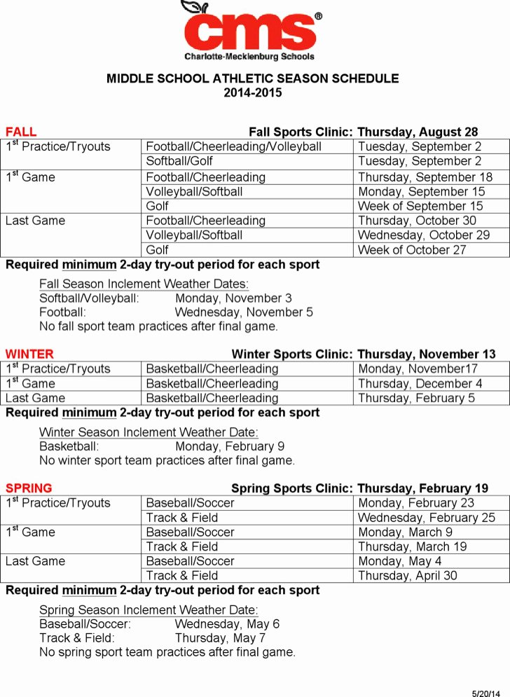 Middle School Schedule Template Elegant 8 Sports Schedule Templates Free Download