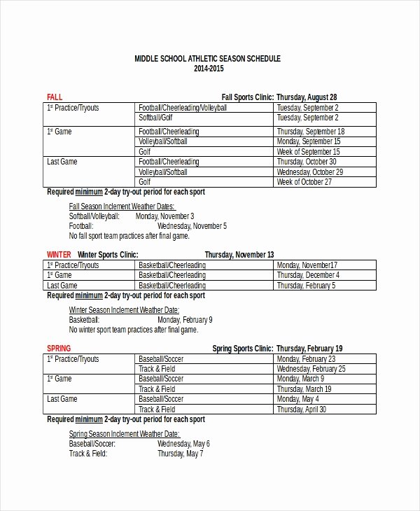 Middle School Schedule Template Elegant Sports Schedule Template 13 Free Word Pdf Documents