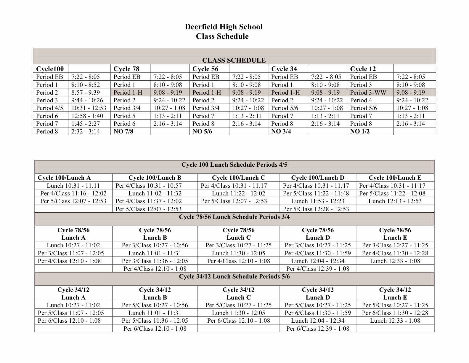 Middle School Schedule Template Fresh File Deerfield Hs Block Schedule