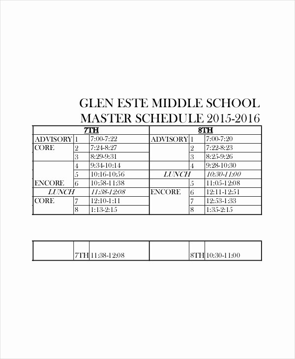 Middle School Schedule Template Fresh Master Schedule Template 11 Free Word Pdf Documents