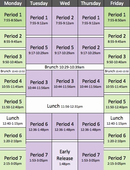 Middle School Schedule Template Lovely Middle School Block Schedules