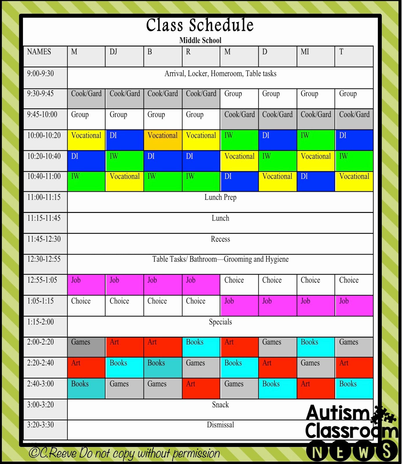 Middle School Schedule Template Unique 5 Examples Of Setting Classroom Schedules In Special
