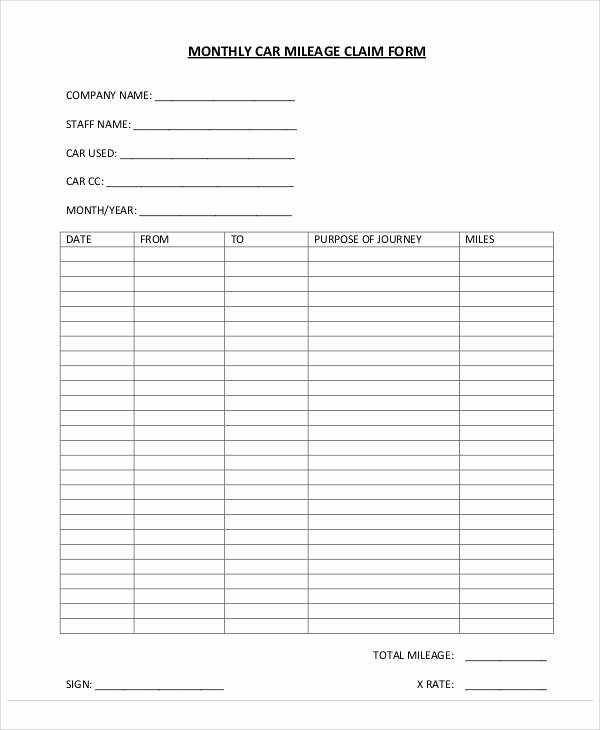 Mileage Reimbursement form Template Awesome 47 Free Claim forms