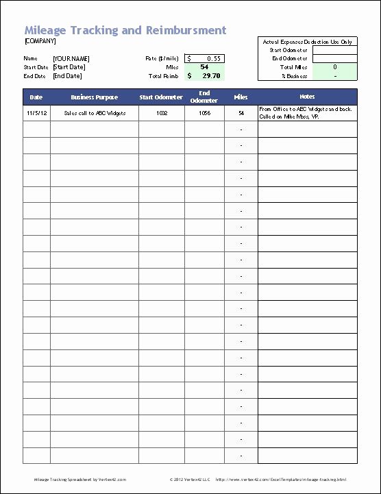 Mileage Reimbursement form Template Inspirational Download the Business Mileage Tracking Log From Vertex42