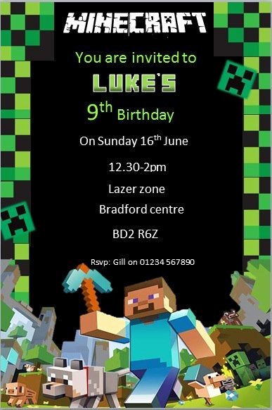 Minecraft Birthday Invitation Template New 10 Personalised Birthday Party Minecraft Invites
