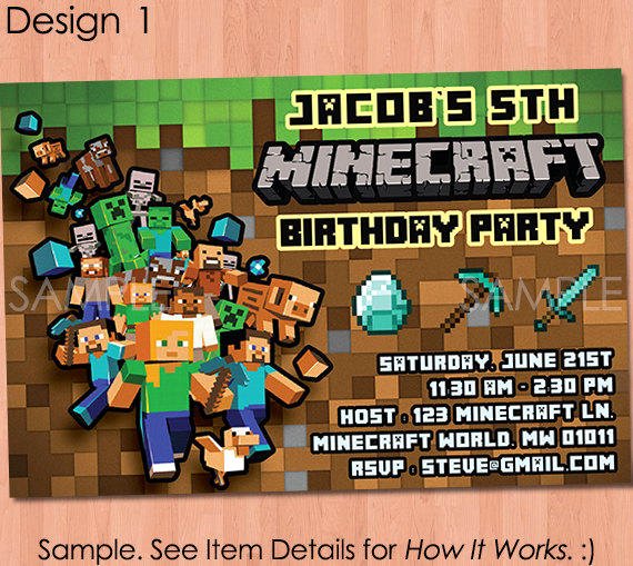 Minecraft Birthday Invitation Template Unique Minecraft Invitation Printable From Papercarousel On Etsy