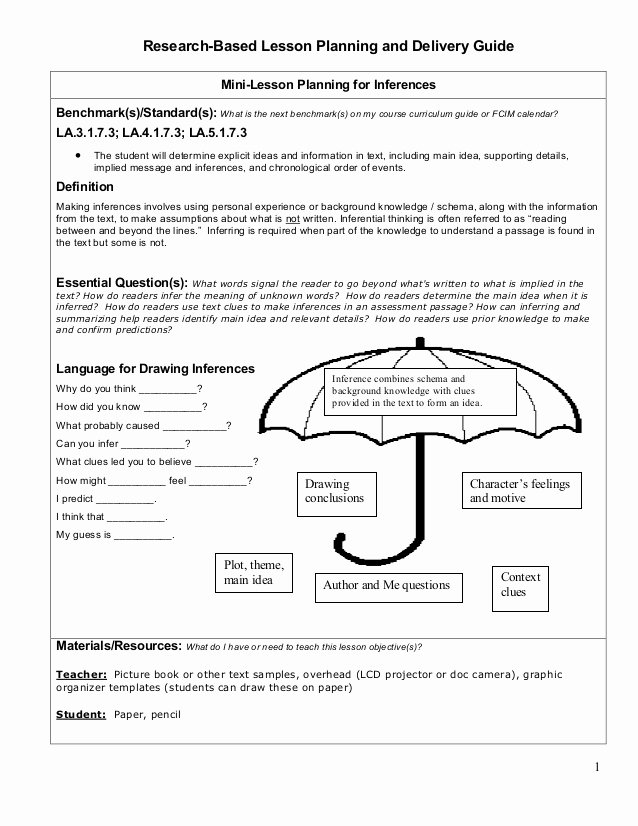 Mini Lesson Plan Template Awesome Inferencing Mini Lesson