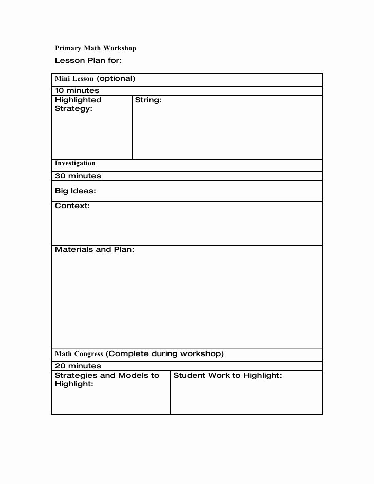 Mini Lesson Plan Template Lovely Primary Math Workshop Lesson Plan