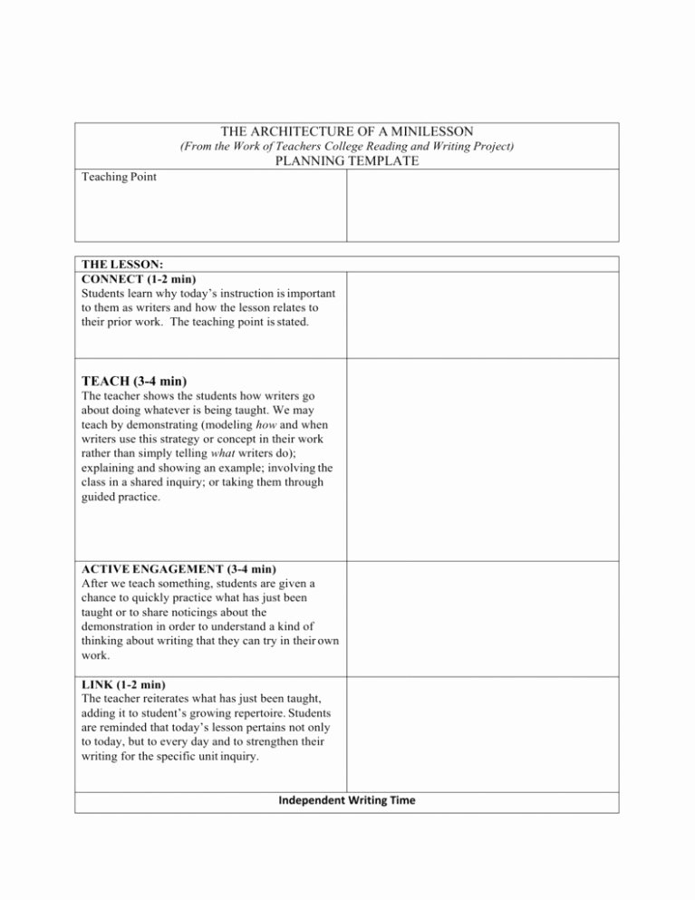 Mini Lesson Plan Template Unique Teachers College Reading and Writing Project Lesson Plan