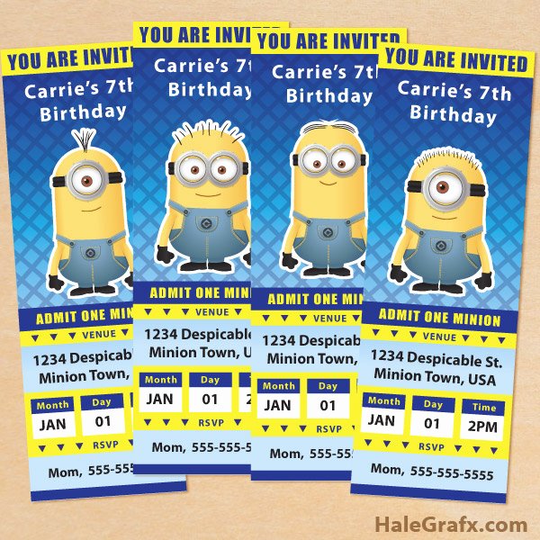 Minions Birthday Invitation Template Fresh Free Printable Despicable Me Minion Ticket Invitations
