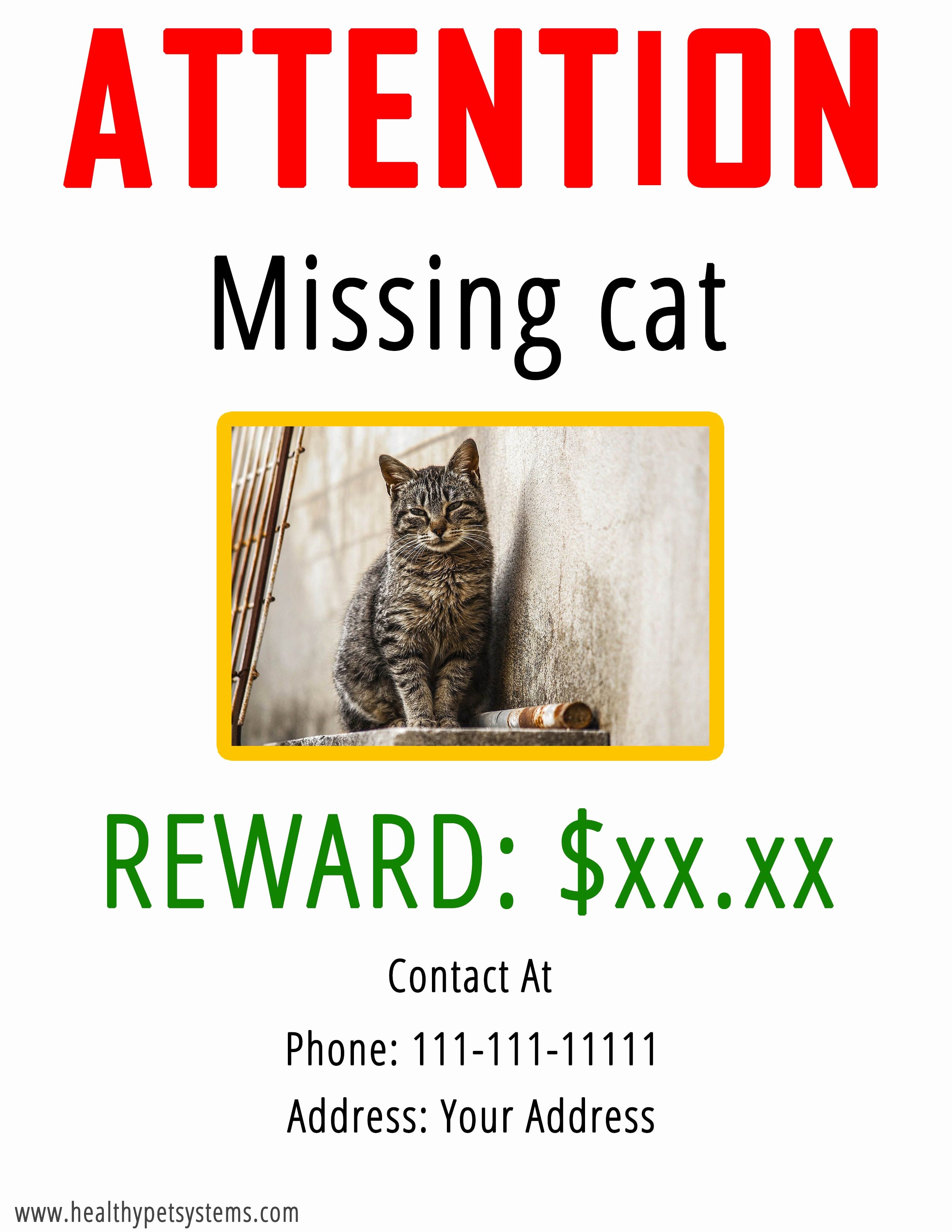 Missing Cat Poster Template Awesome Lost Cat Poster Template