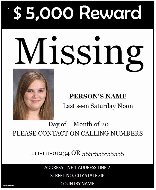Missing Person Flyer Template Lovely Missing Poster Template