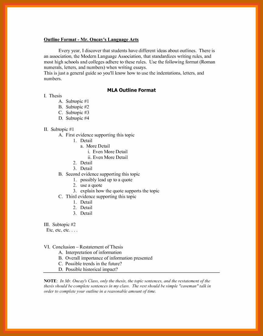 Mla format Outline Template Awesome 7 8 Outline In Mla format