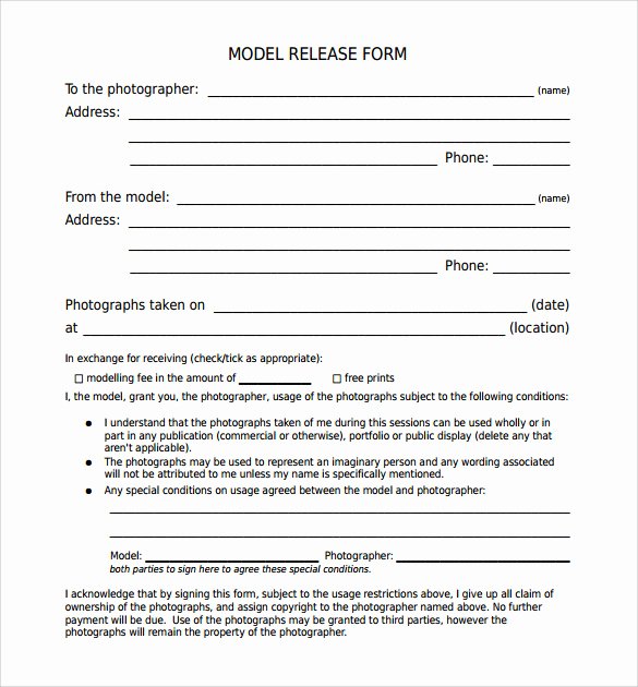 Model Release form Template Beautiful Model Release form 8 Samples Examples &amp; format