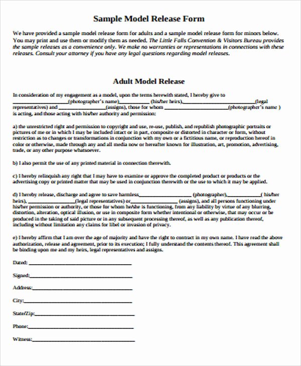 Model Release form Template Lovely 9 Sample Model Release forms In Pdf