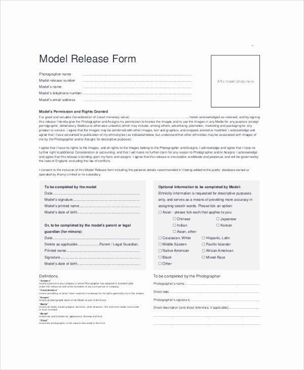 Model Release form Template New 9 Sample Model Release forms