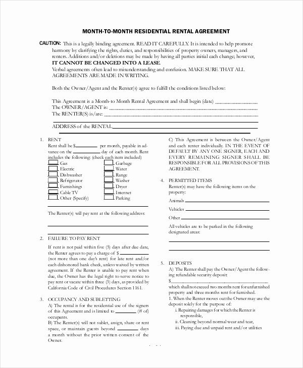 Month Rental Agreement Template Beautiful Month to Month Lease 8 Free Pdf Word Download