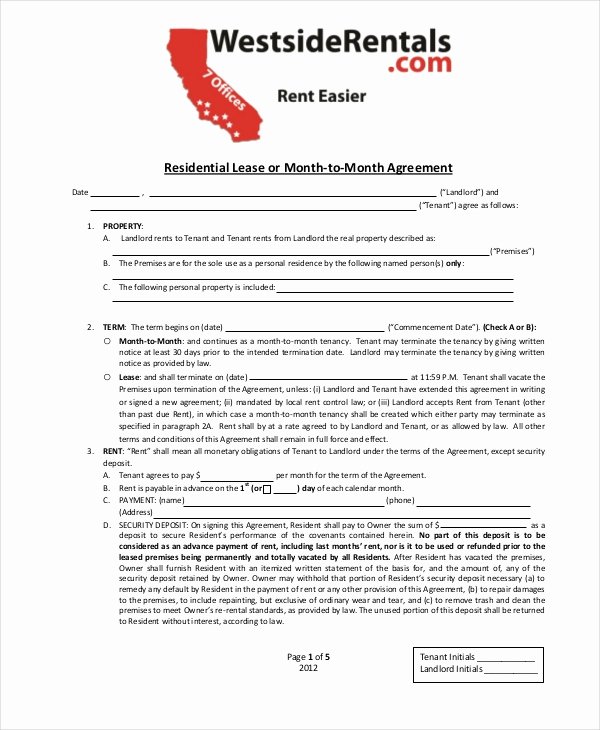 Month Rental Agreement Template Fresh Month to Month Lease 8 Free Pdf Word Download
