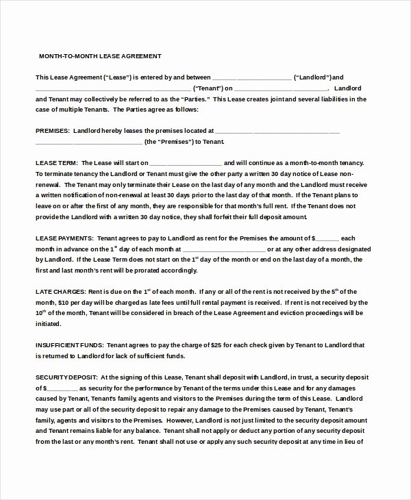 Month Rental Agreement Template Lovely 10 Month to Month Rental Agreement Free Sample Example